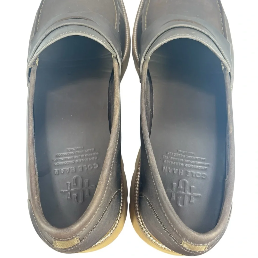 Cole Haan Men’s 13 Brown Leather Penny Loafers Lug Sole Comfort‎ Shoes